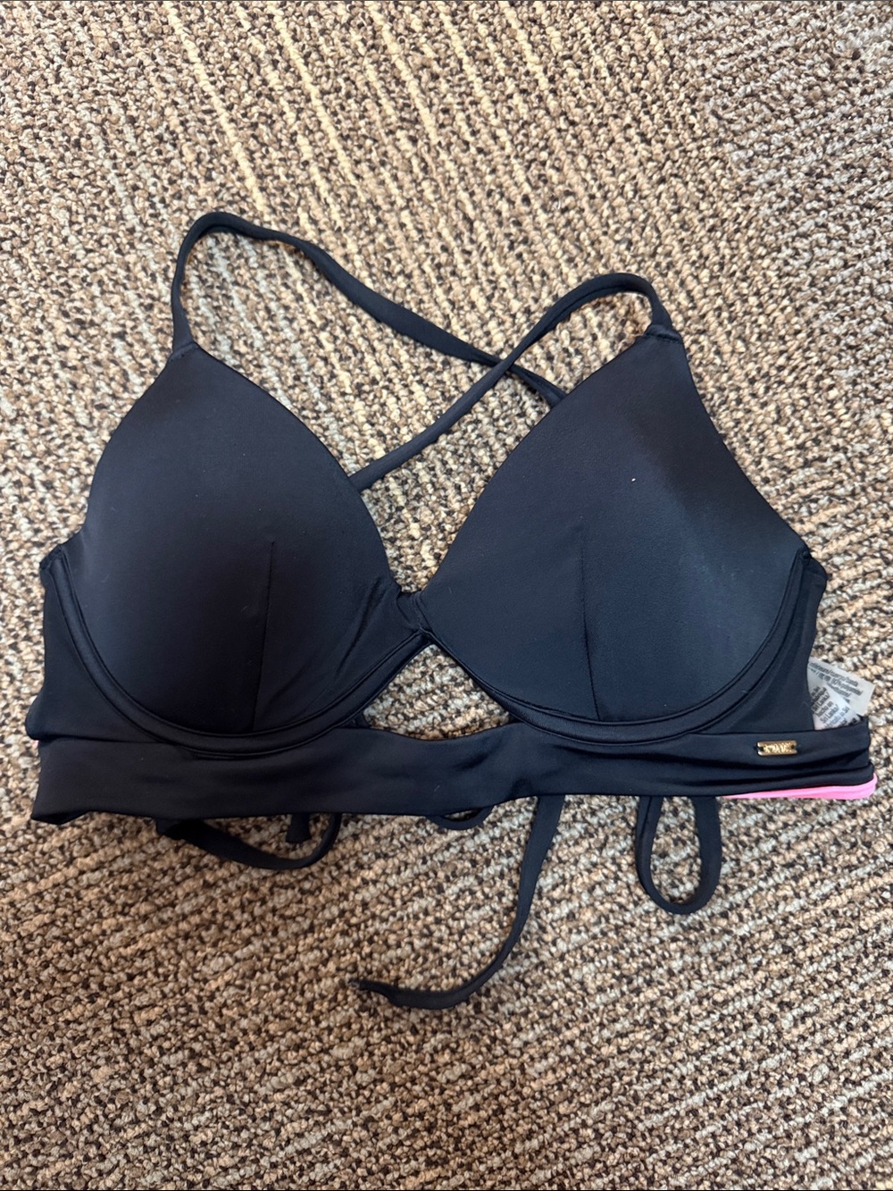 PINK Victoria’s Secret Black Strappy Padded Bikini Top